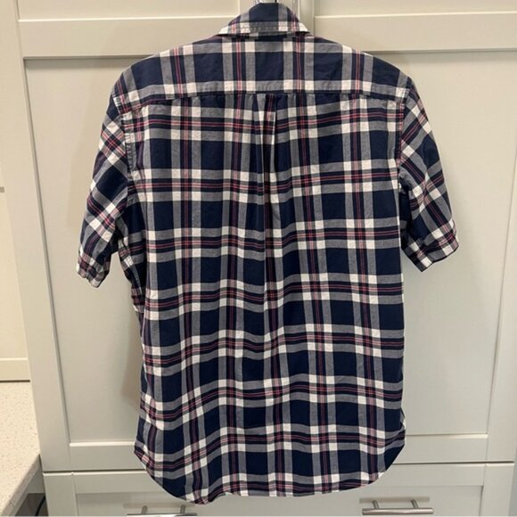 NAUTICA Plaid Navy Red Short Sleeved Shirt Men's Medium - Picture 4 of 4